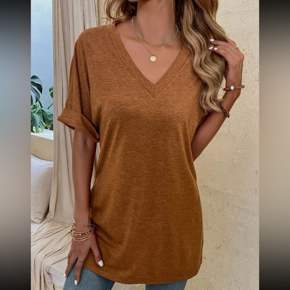 Boho casual V neck side slit oversized top - Picture 5 of 15